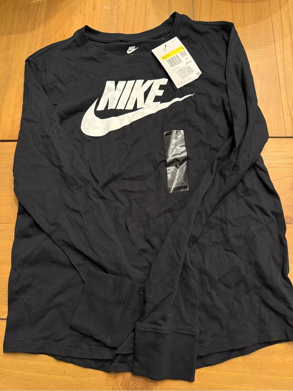 Nike Black Long Sleeve Tee with White Swoosh Logo